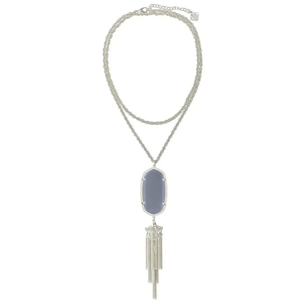 Kendra Scott Rayne Necklace Women Slate Gold NWT Long Pendant Tassel Stone